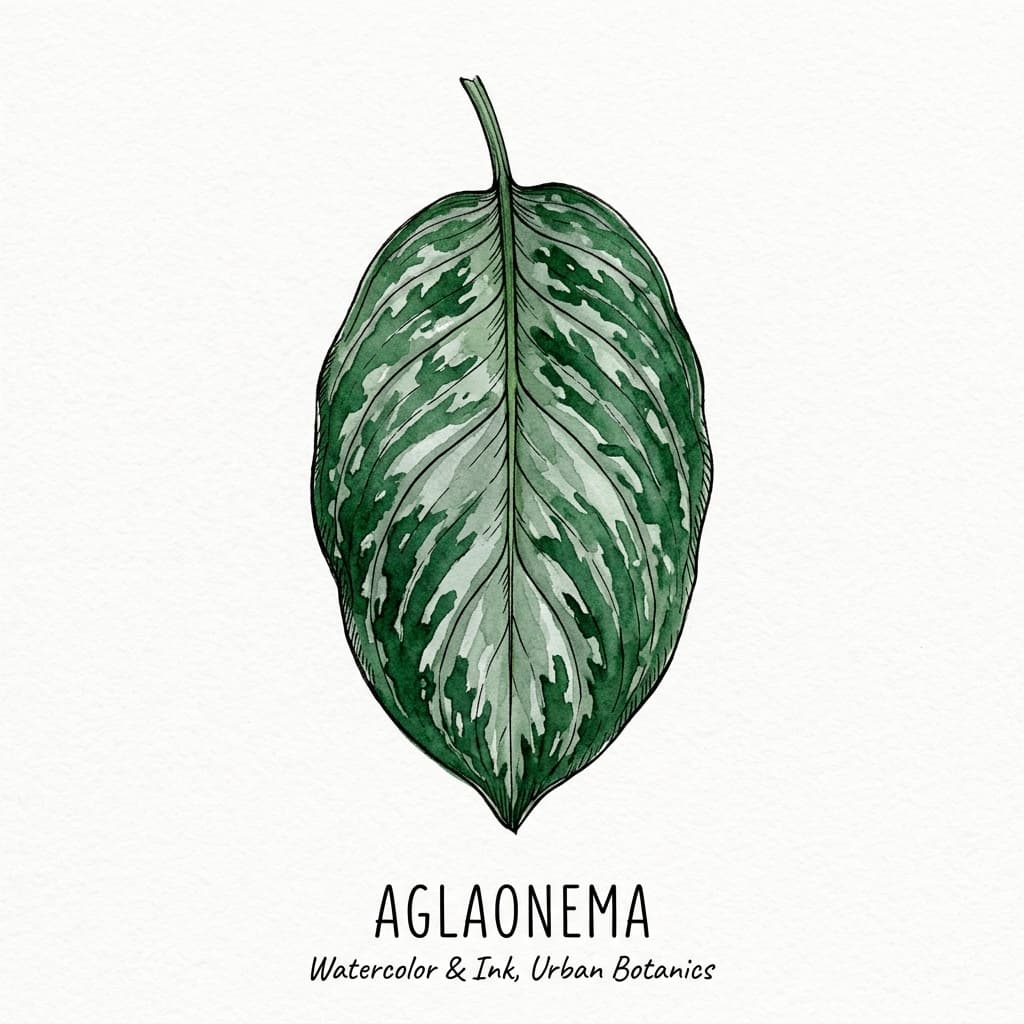 Chinese Evergreen stylized watercolor botanical illustration