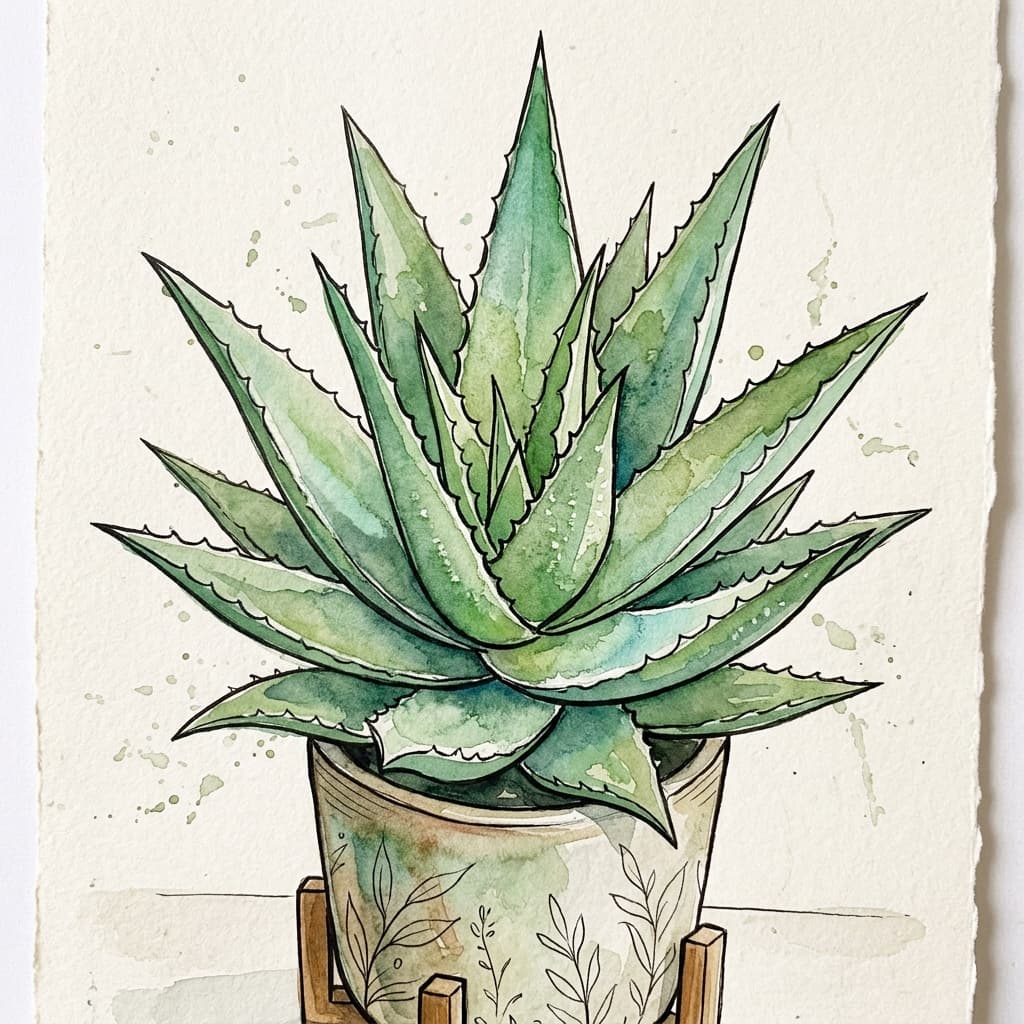 Aloe Vera stylized watercolor botanical illustration