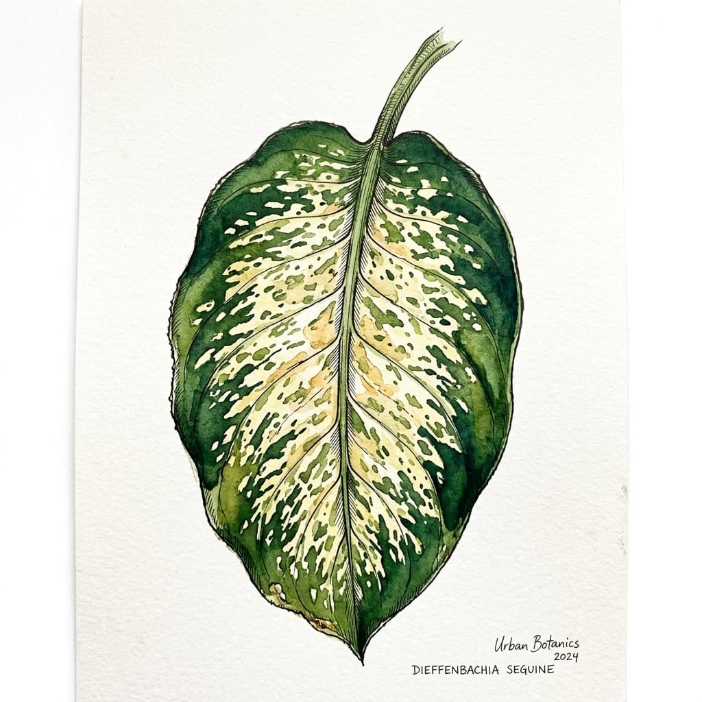 Dumb Cane stylized watercolor botanical illustration