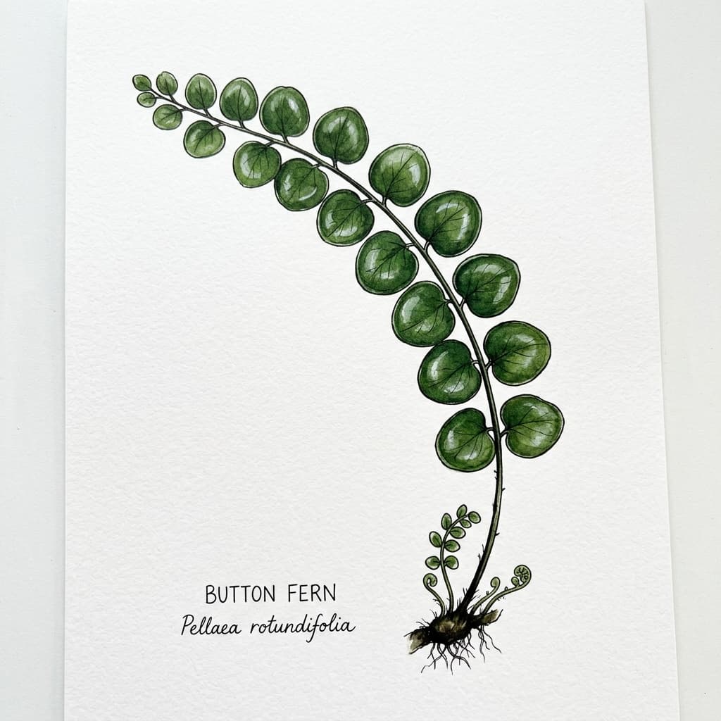 Button Fern stylized watercolor botanical illustration