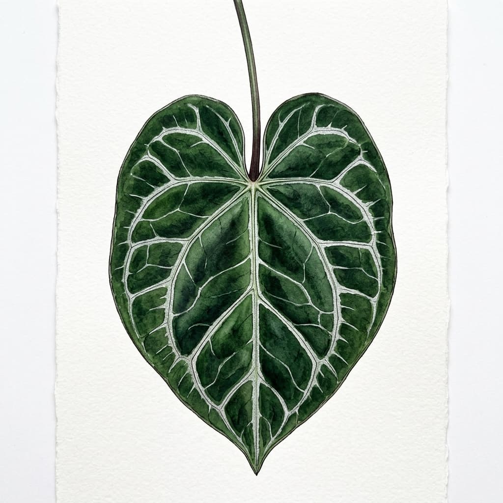 Crystal Anthurium stylized watercolor botanical illustration