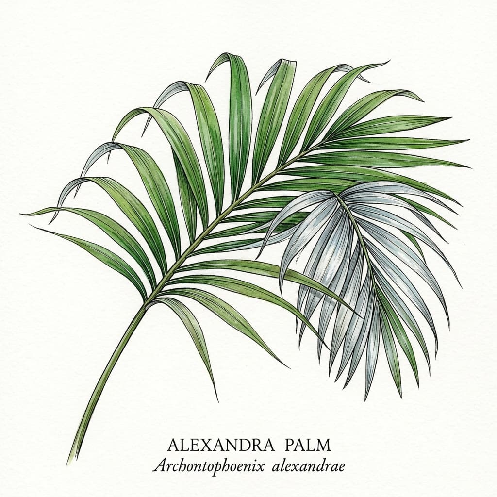 Alexandra Palm stylized watercolor botanical illustration