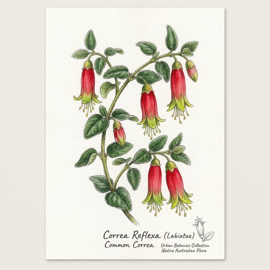 Native Fuchsia stylized watercolor botanical illustration