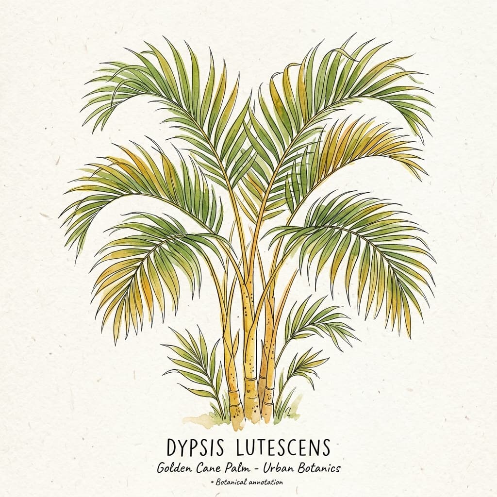 Golden Cane Palm stylized watercolor botanical illustration