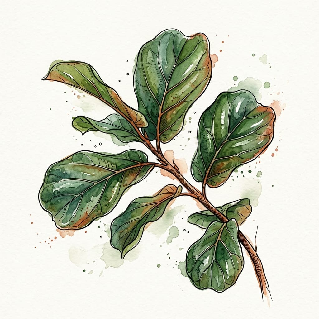 Fiddle Leaf Fig stylized watercolor botanical illustration