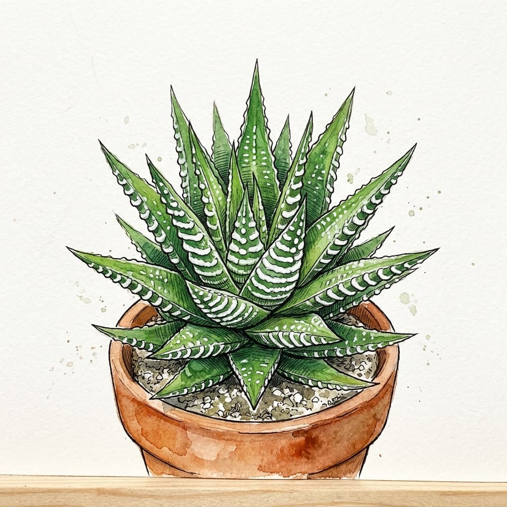 Zebra Plant stylized watercolor botanical illustration