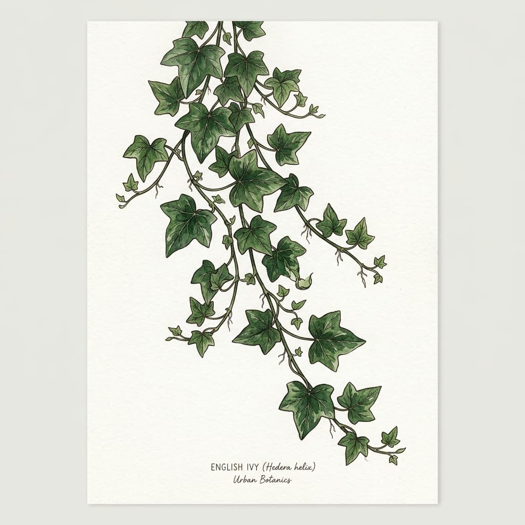 English Ivy stylized watercolor botanical illustration