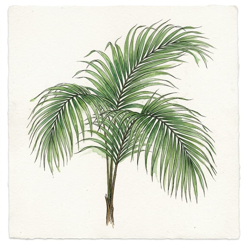 Kentia Palm stylized watercolor botanical illustration