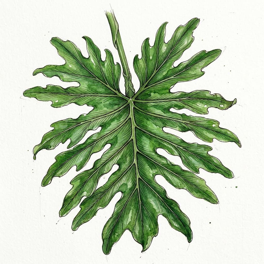 Lacy Tree Philodendron stylized watercolor botanical illustration