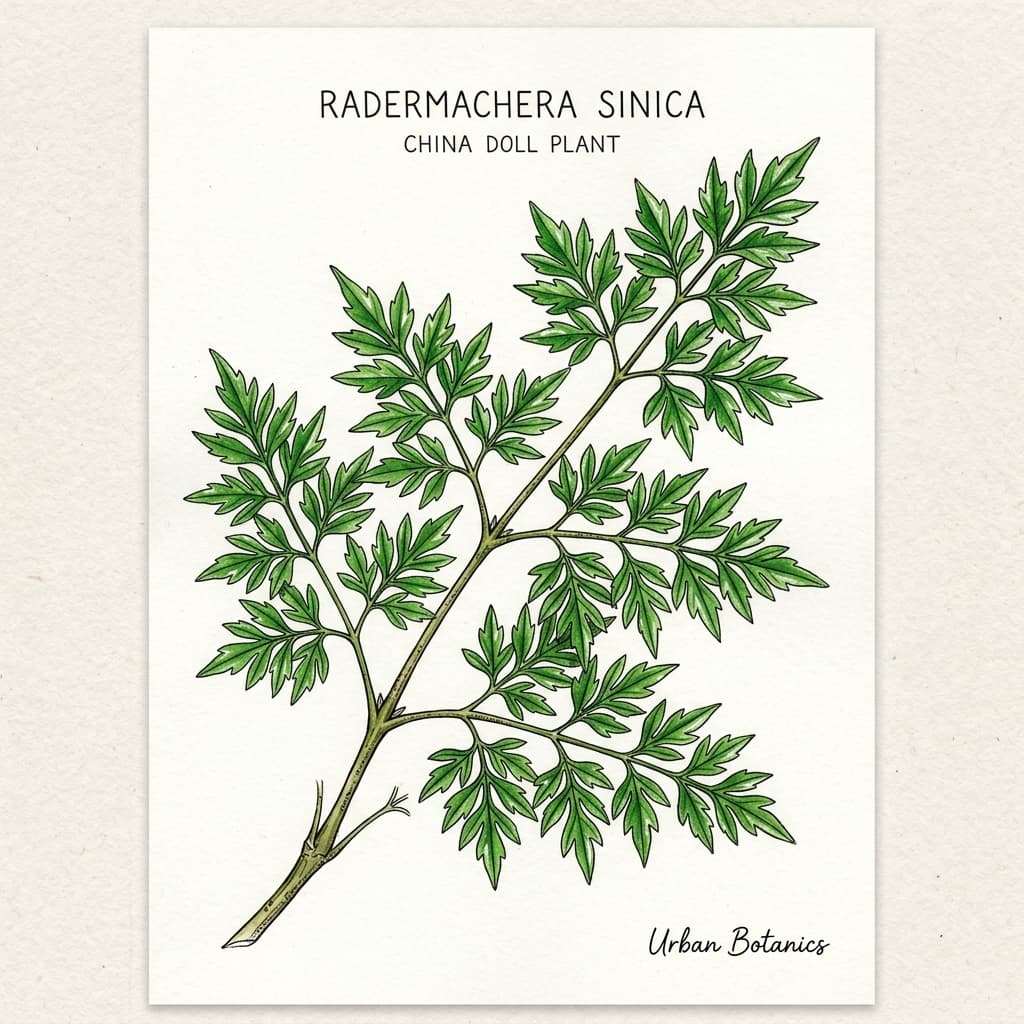 China Doll Plant stylized watercolor botanical illustration