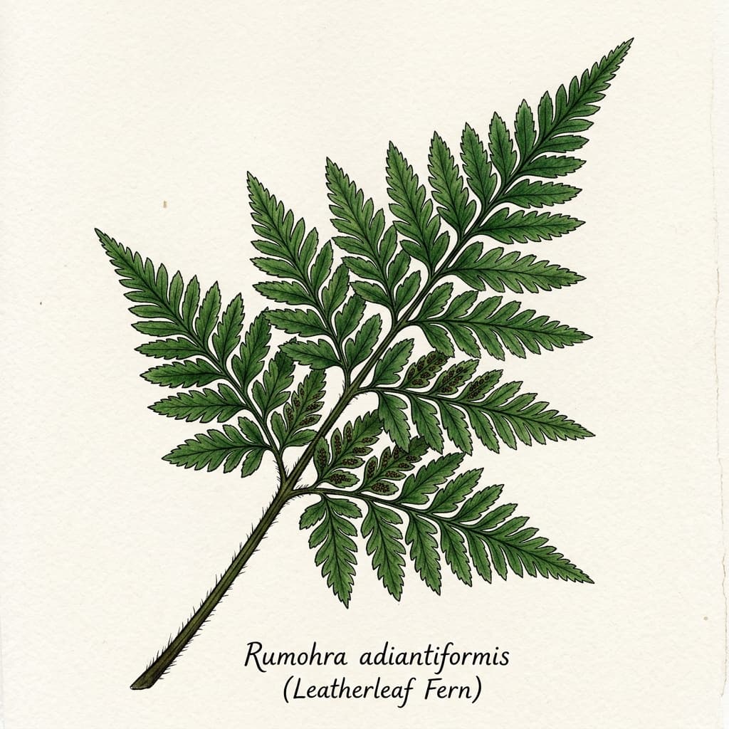 Leather Leaf Fern stylized watercolor botanical illustration