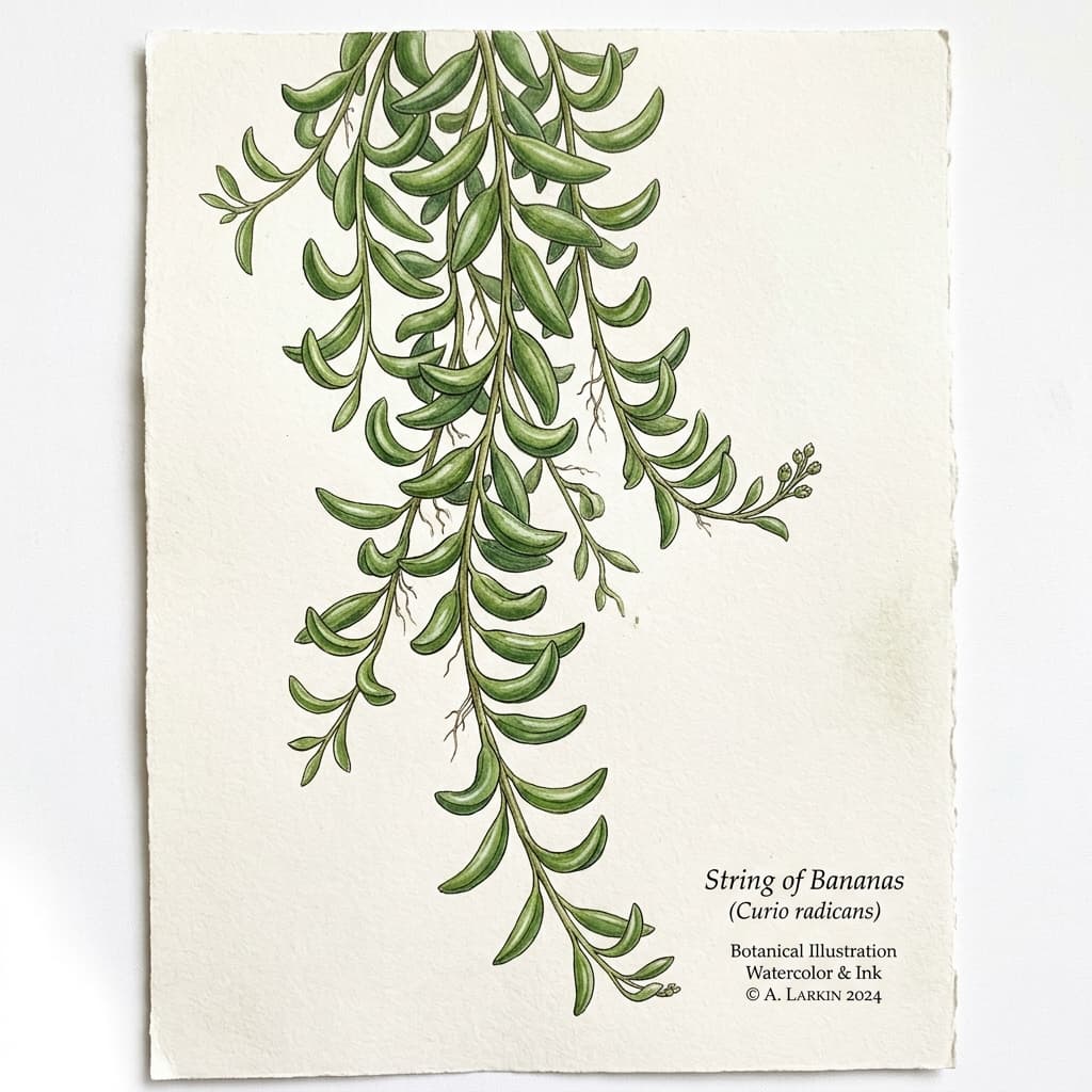String of Bananas stylized watercolor botanical illustration