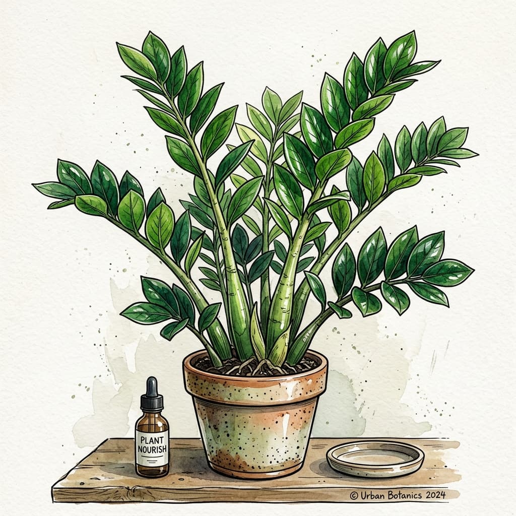 ZZ Plant stylized watercolor botanical illustration